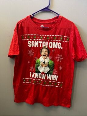 ELF Red Graphic Holiday Tee "SANTA! OMG. I KNOW HIM!"
